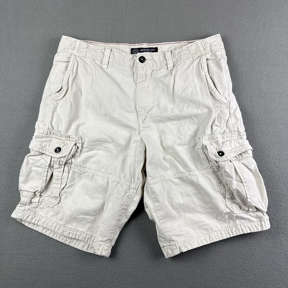 American Eagle Cargo‎ Shorts Mens 36 White Khaki Longboard Vintage Y2K Skater